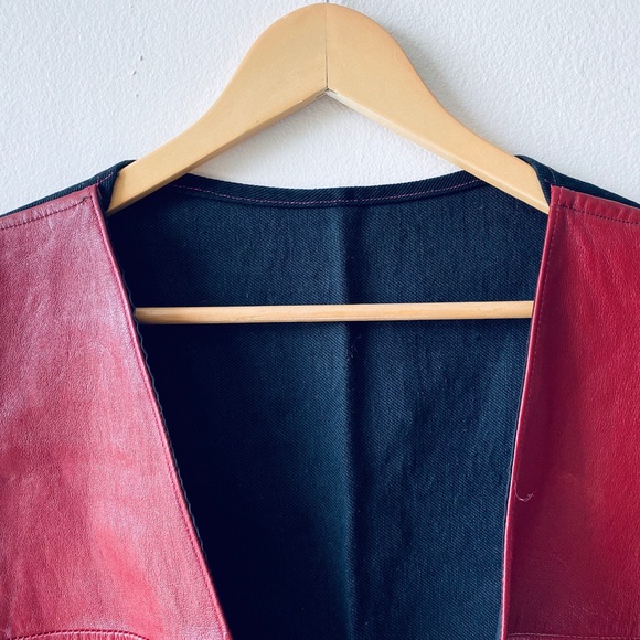 Red leather vest gilet europe handmade - Picture 4 of 8